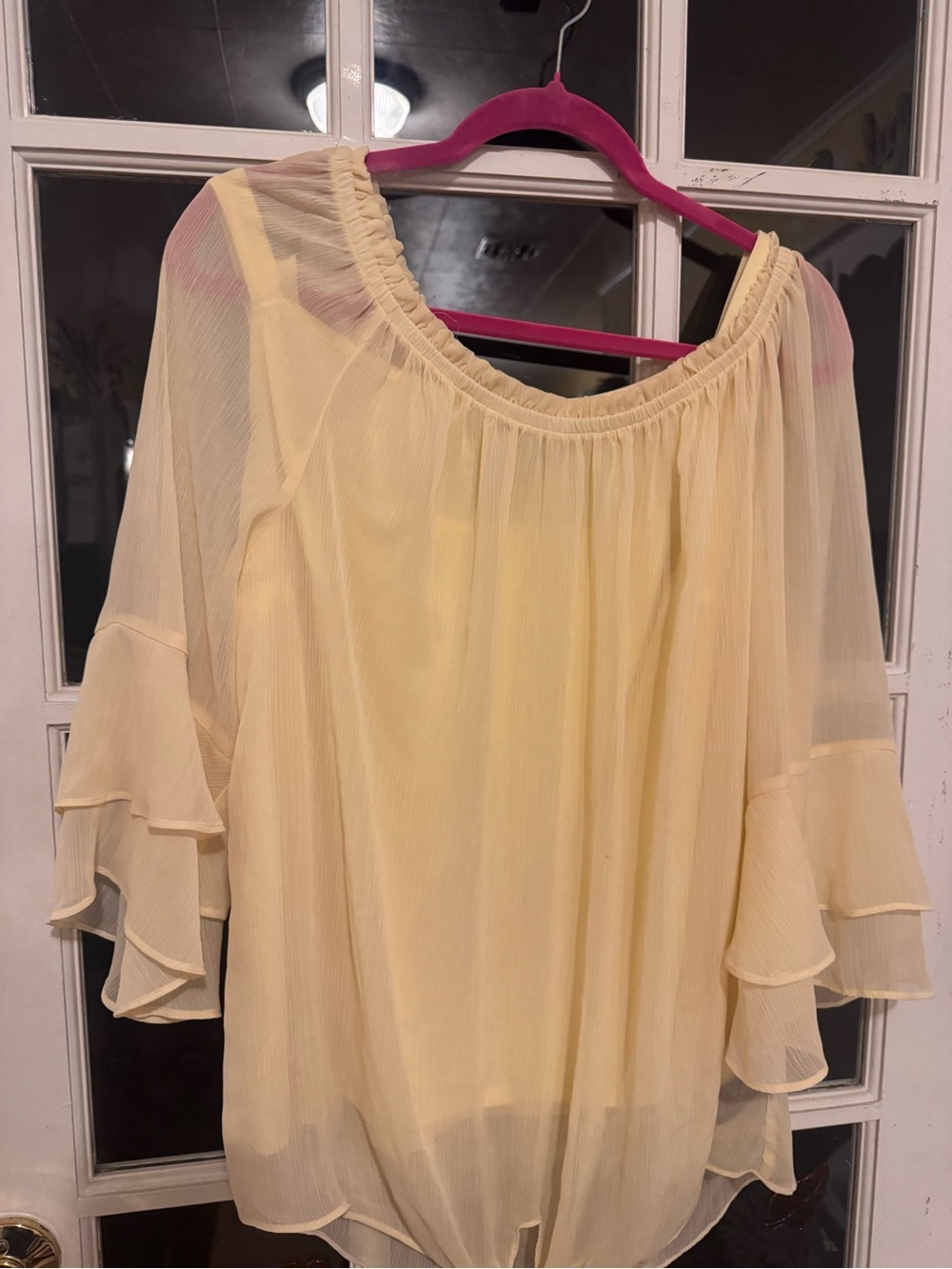 Alyx Light Yellow Sheer Ruffle Sleeve Blouse